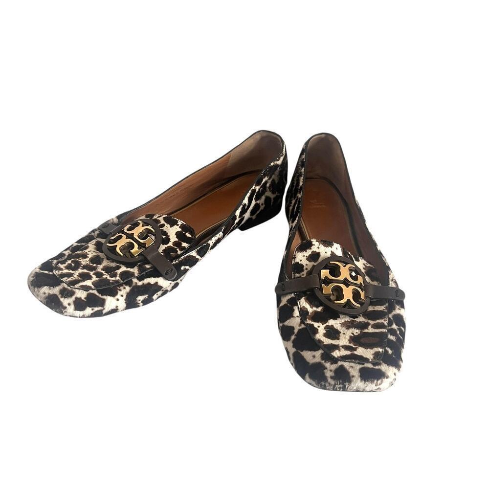 Tory Burch Shoes Womens 9M Metal Miller Brown Leopard Calf Hair Flats Loafer